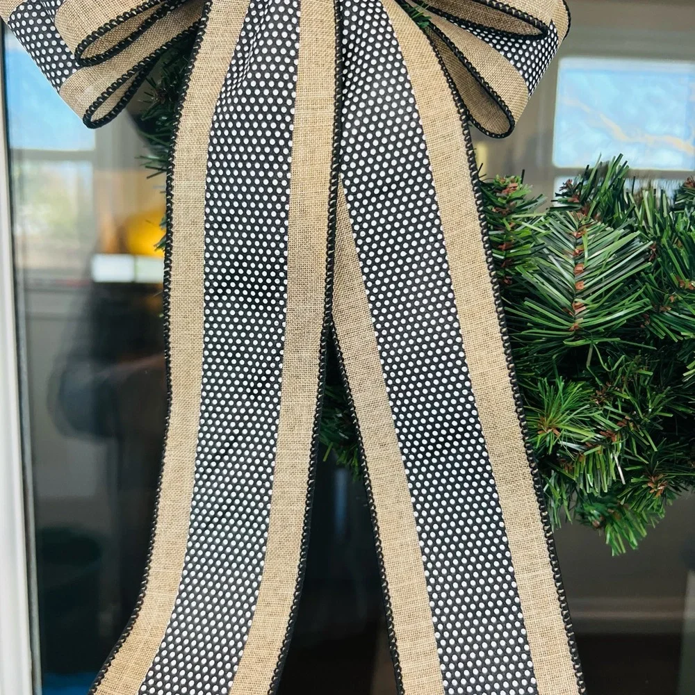 Elegant Black and Tan Polka Dot Holiday Easter Spring Summer Bow for Wreath